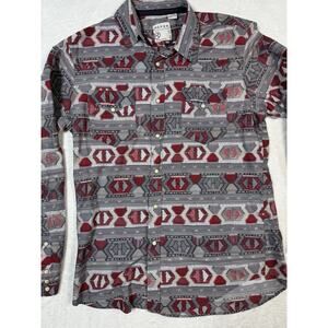 Roper Aztec Print Pearl Snap Men’s Large Western Cowboy Shirt Red Black Gray